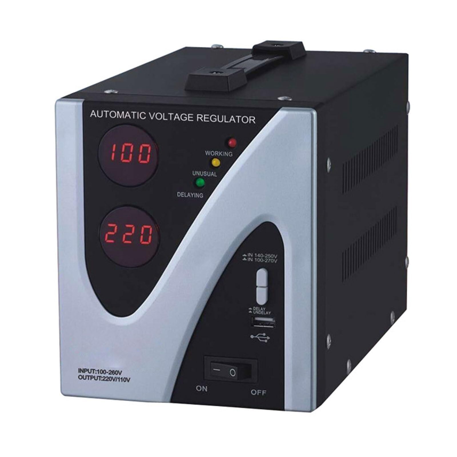 Estabilizador de Voltaje de 220 V, regulador electrónico automático de Voltaje de CA con Puerto USB, Apto for electrodomésticos inestables.(2000VA)