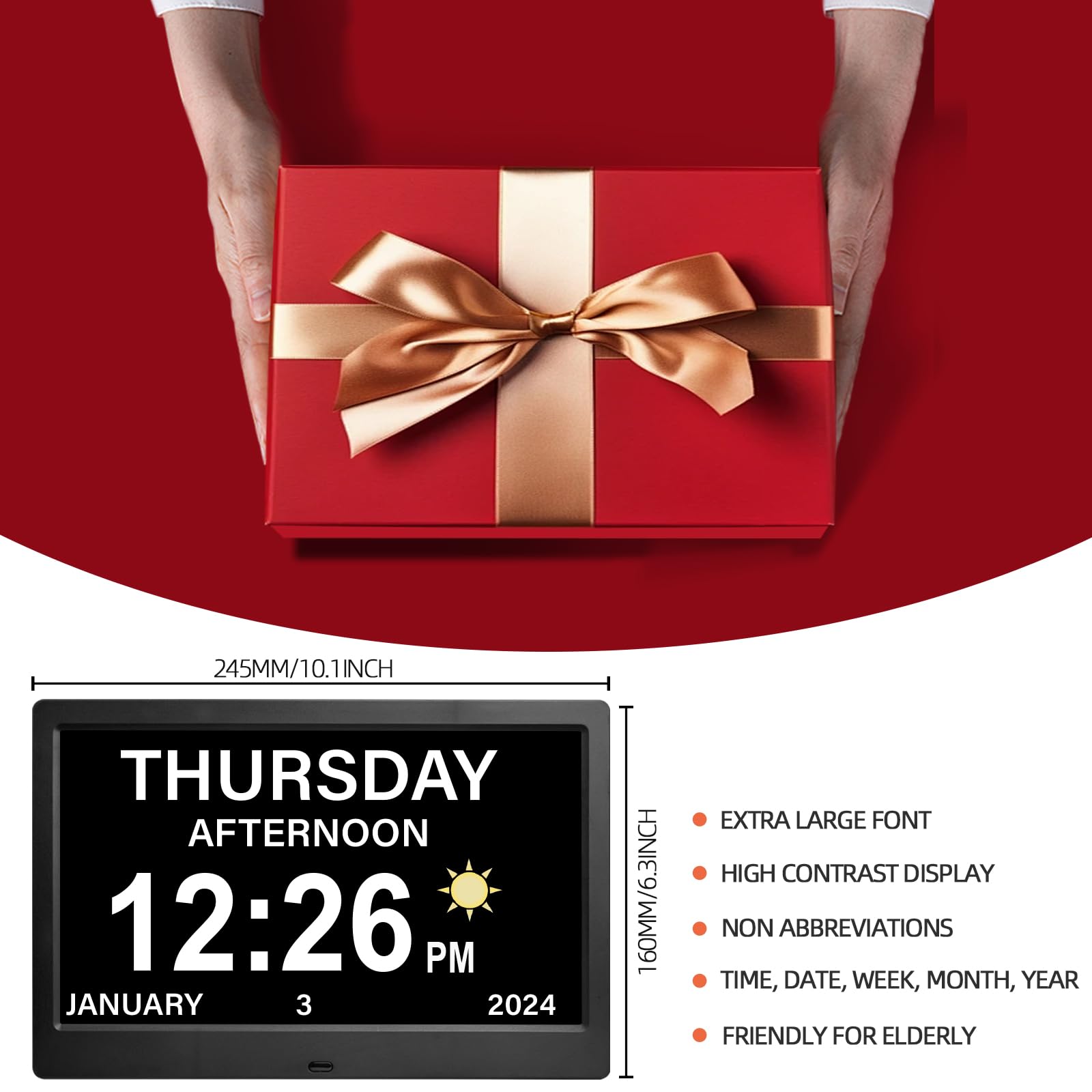 10" Pouce LCD Horloge Numérique Calendrier avec Date Jour Et Heure Horloge Non-Abrégée Auto Dimming 8 Langues HD Display Rappel pour Alzheimer Les Personnes âgées et Les Enfants