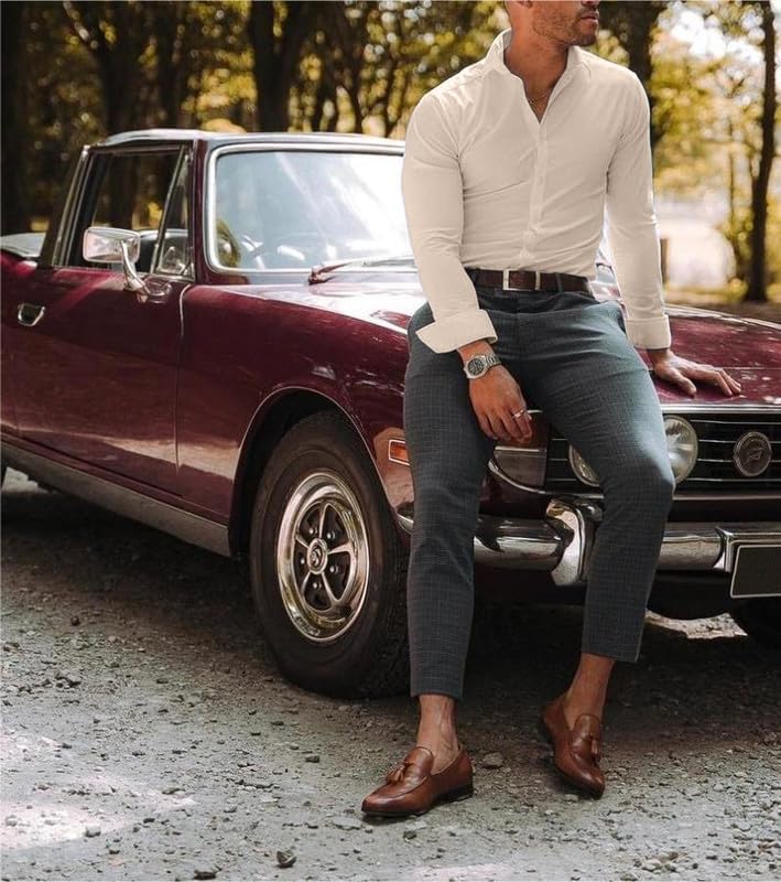 Dress Shirts for Men Stretch Slim Fit Long Sleeve Mens Dress Shirts Casual Business Muscle Fit Button Down Shirts - Image 4