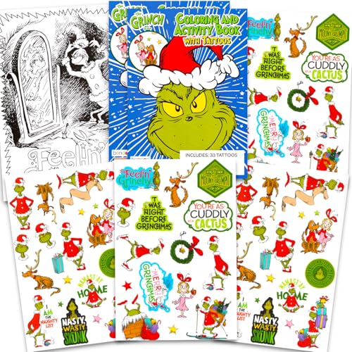 Dr. Seuss Grinch Tattoos Party Favors Set - 50+ Grinch Temporary Tattoos for Kids Boys Girls | Dr. Seuss Party Supplies Pack