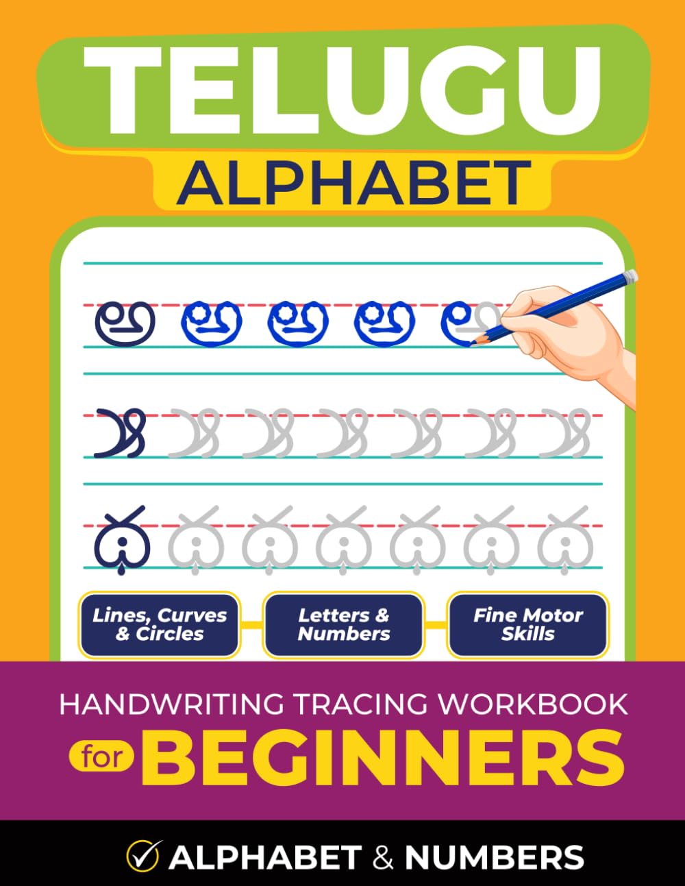 Telugu Alphabet Handwriting Tracing Workbook for Beginners: Learn to Write Hindi Letters and Numbers (Dravidian Language Learning)