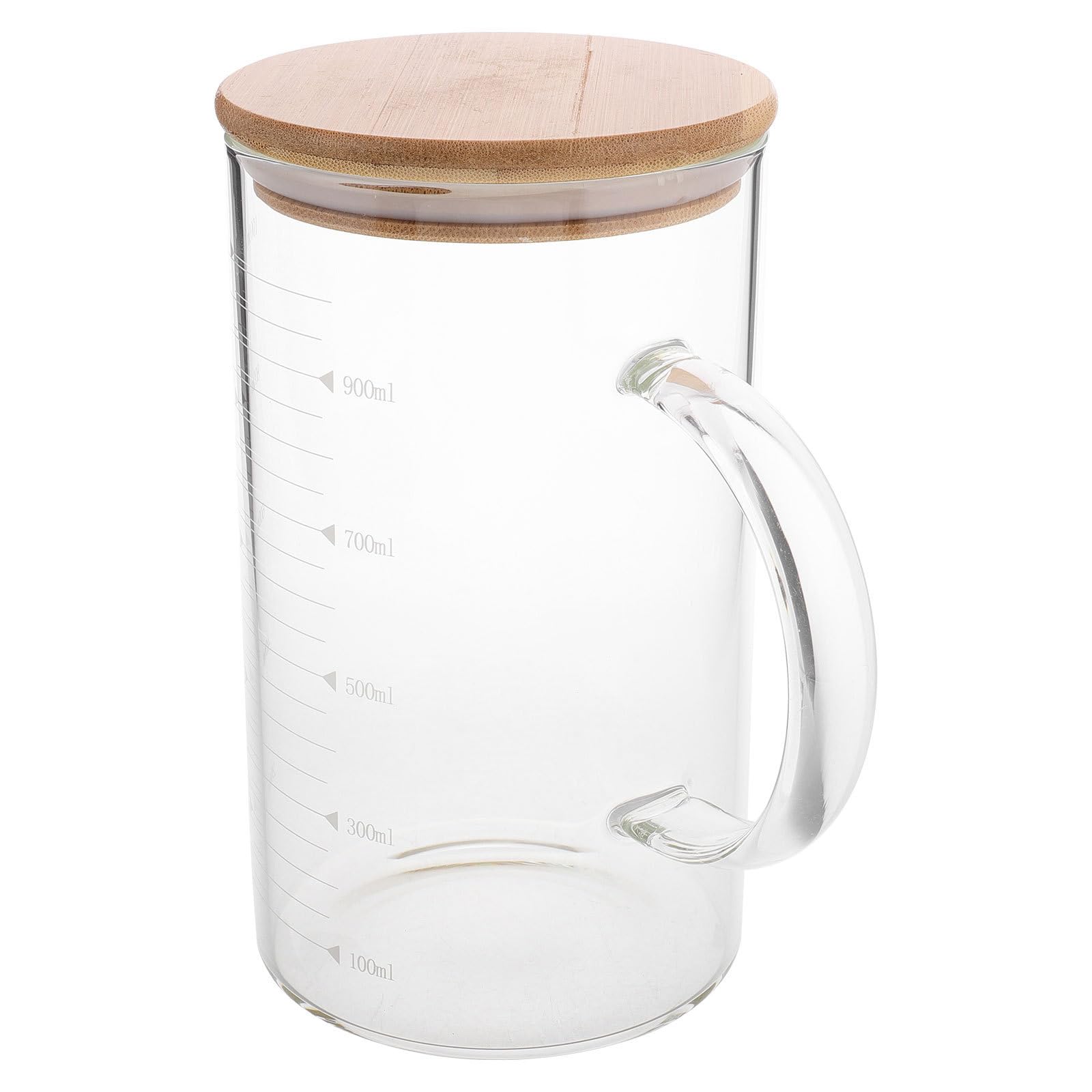 Gadpiparty Pichet Mesures Claires, Taille Pratique pour Design Élégant Doseur en Verre 1000 Ml avec Couvercle en Bois et Usage Cuisine Réception D'invités