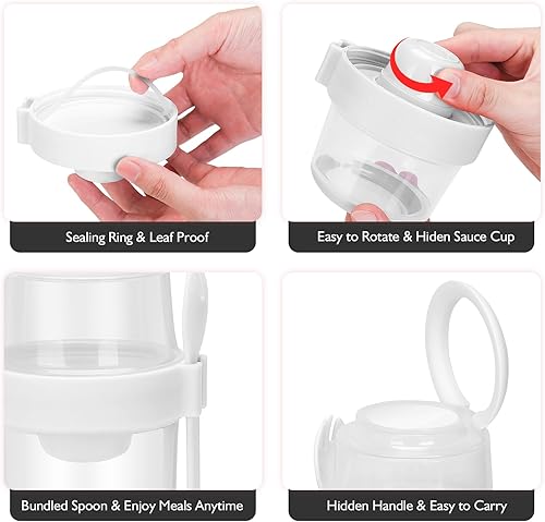 Miniatura 5 de MultiOutools Recipientes de avena con tapas, paquete de 2 tazas de desayuno de 29 onzas, recipiente de yogur con cuchara para viajes, gimnasio,