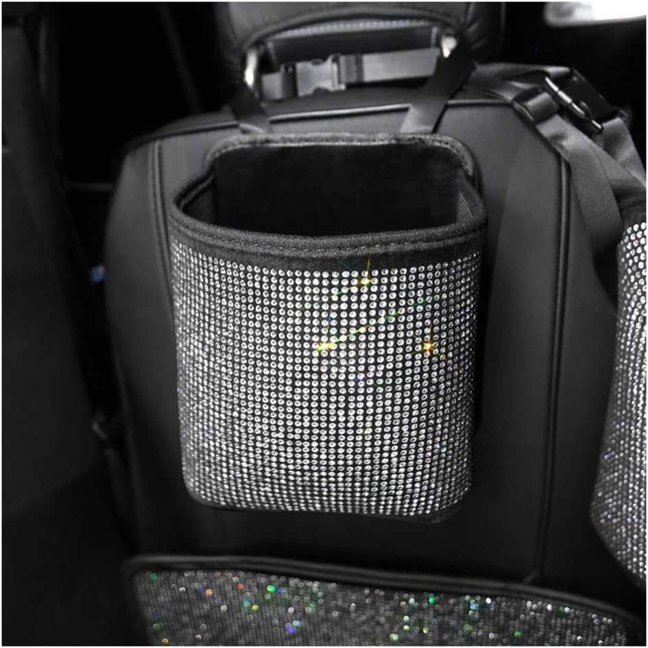 L-elf Bling Rhinestone Car Storage Bag Seat Organizer Backseat Pockets Trash Container for Women-Silver Bag