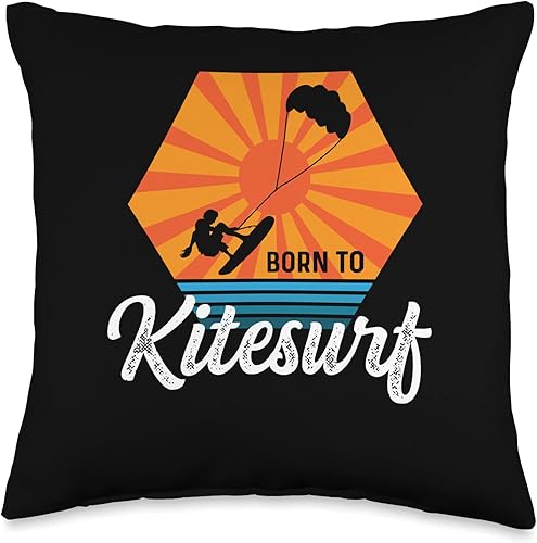 Born to Kitesurf Board, Kite, Harness Born Kitesurfing Enthusiast Throw Pillow, 16x16, Multicolor