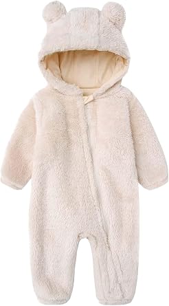 Baby Bear Winter Fleece Hooded Onesie Jumpsuit 0-18M