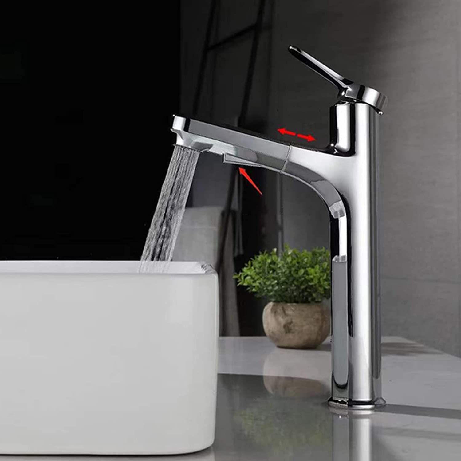 Wasserhahn Bad für Waschbecken Wasserhahn Bad Waschtischarmatur Ausziehbar Hoch Badarmaturen Mischbatterie Waschtischmischer Armatur mit Handbrause 2 Strahlarten Dusche Waschbecken Wasserhahn Chrom