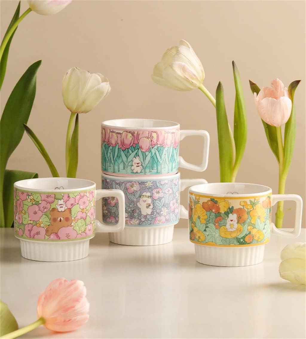 Ceramic Mug High-value Cute Animal Cartoon With Handle Water Cup Household Tea Coffee Couple(E)