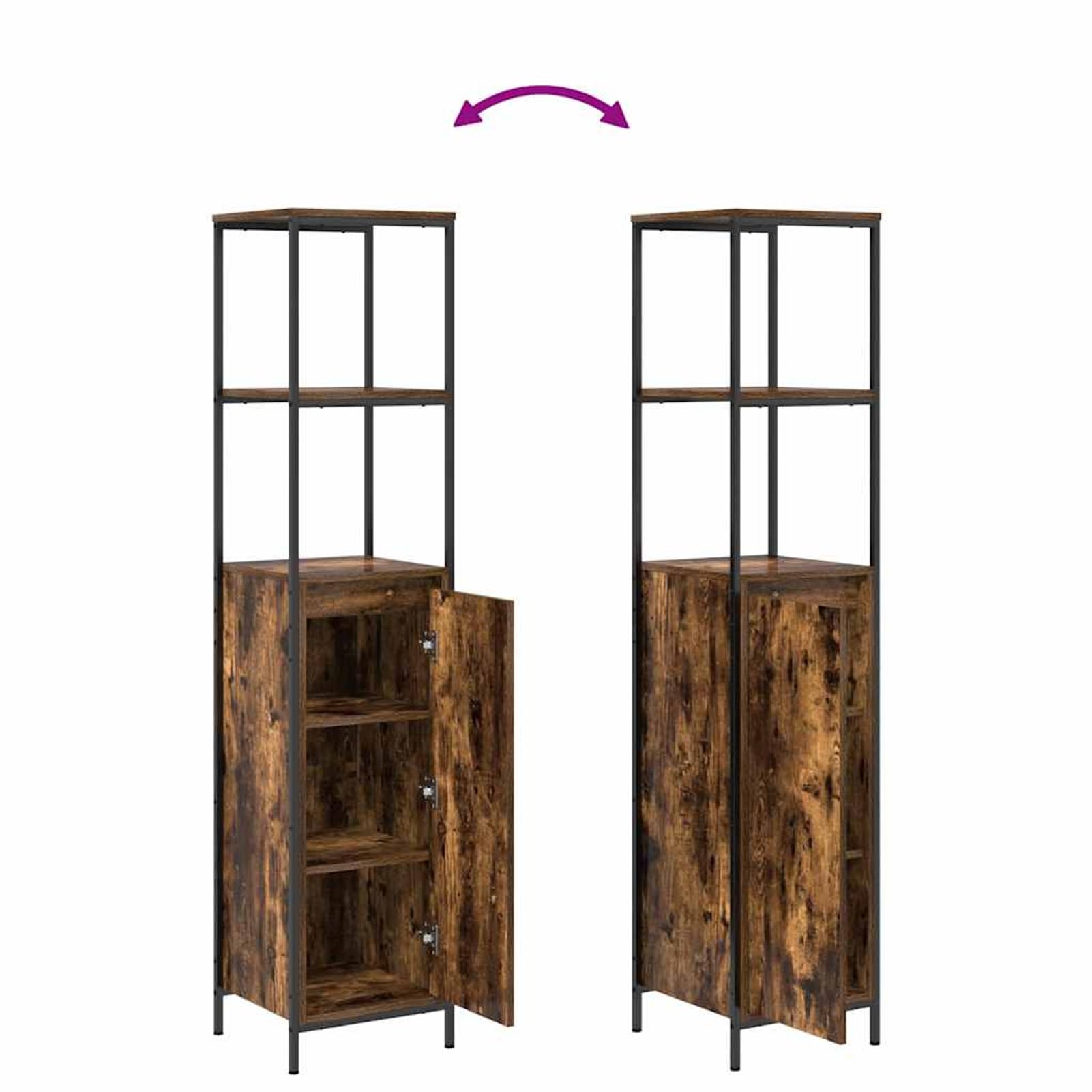 Homgoday Tocador Baño Moderno 165 cm, Armario con Espejo y Almacenamiento, Acabado Mate Roble Ahumado y Negro, Diseño Elegante y Seguro para Familias Modelo WQ1017ZJ-3328396ES