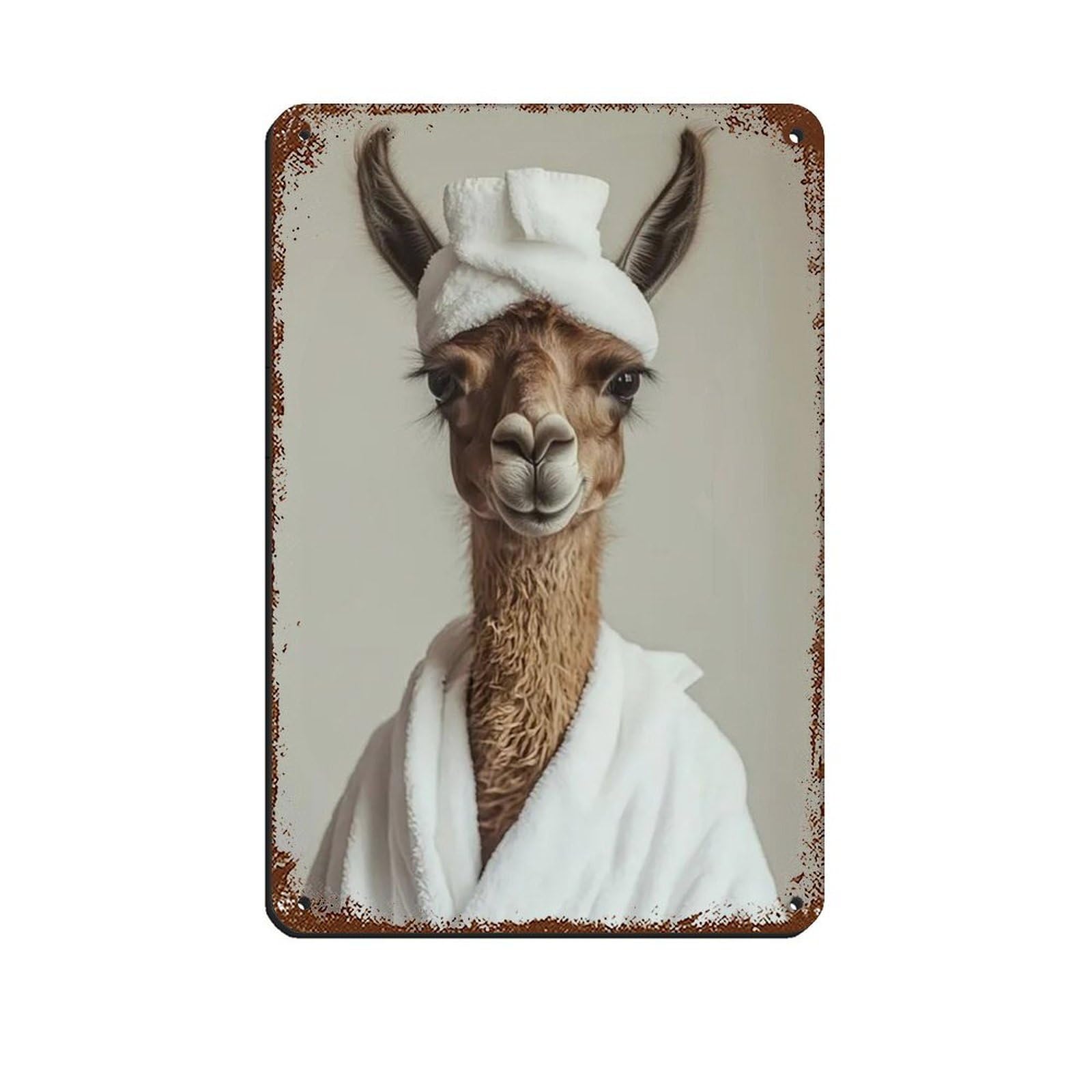 Llama Wearing A Bathrobe, Funny Bathroom Art Tin Sign Vintage Metal Pub Club Cafe Bar Home Wall Art Decoration Poster Retro 8x12inch(20x30cm)