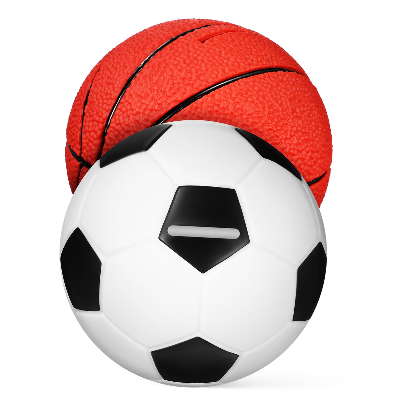 FRCOLOR Salvadanaio Calcio e Basket per Bambini e Adulti, Set Portatile da 2 Pezzi a Forma di Pallone Sportivo, Banco Risparmio Creativa per Regalo Compleanno Ragazzi e Ragazze