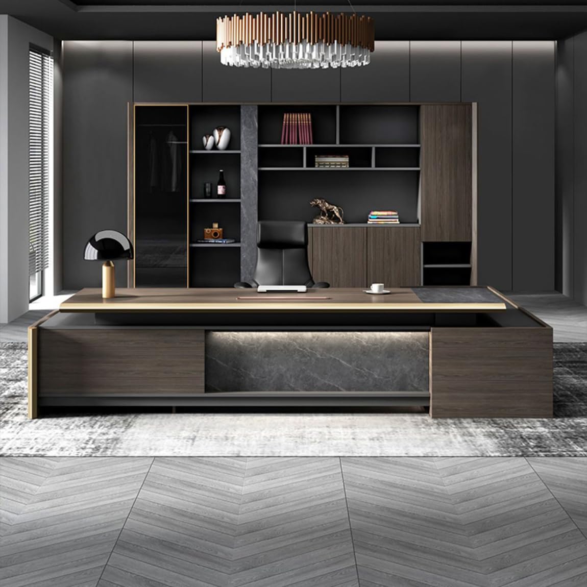 DUWEIKE Executive Desk with Storage Cabinet, Large Wood L-Shaped Writing Computer Desk, Modern Business Furniture Study Workstation for Home Office,2.4m