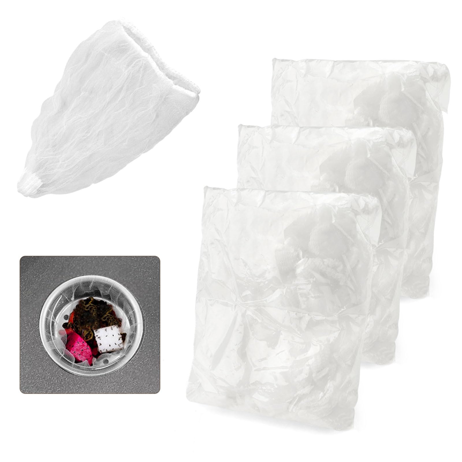 LELE LIFE 150 Pack Kitchen Sink Strainer Basket Net Bags, Food Catcher for Sink Drain, Food Residue Waste Rack Holder Mesh Filter Bag for Leftover Trash Garbage (150 Net Bags)