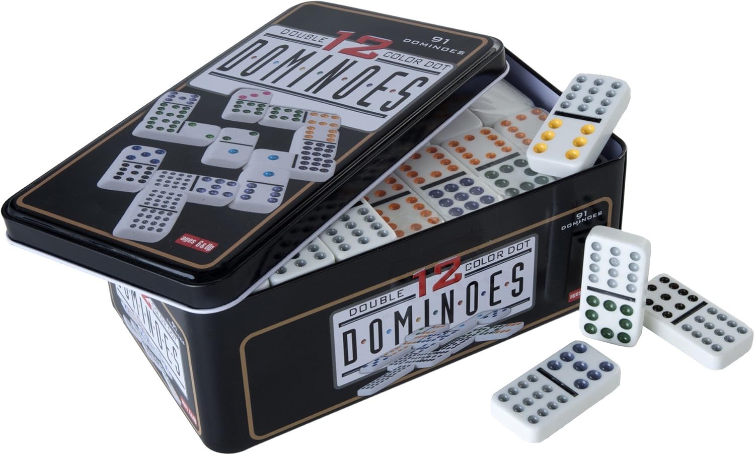 Domino Jeu de Table ou Domino Professionnel 28-91 Pièces avec Boîte Métallique Classique Sophistiqué et Toujours Divertissant Ajoutez du Style à Vos Moments de Stratégie (91)