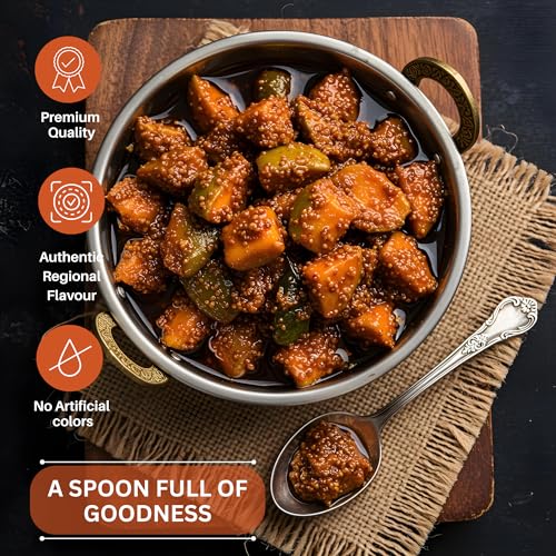 Image of Nilon's MP Special Mango Pickle (475 g) Homemade Aam Ka Aachar | Spicy & Tangy Pickle in Authentic MP Style with Raw Mango, Mustard Oil & Spices with No Added Artificial Colour