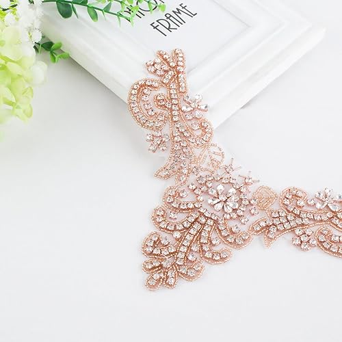 Miniatura 2 de ShiDianYi Apliques de diamantes de imitación de oro rosa, 2 piezas, apliques de perlas de cristal, apliques de diamante, apliques de boda, banda de