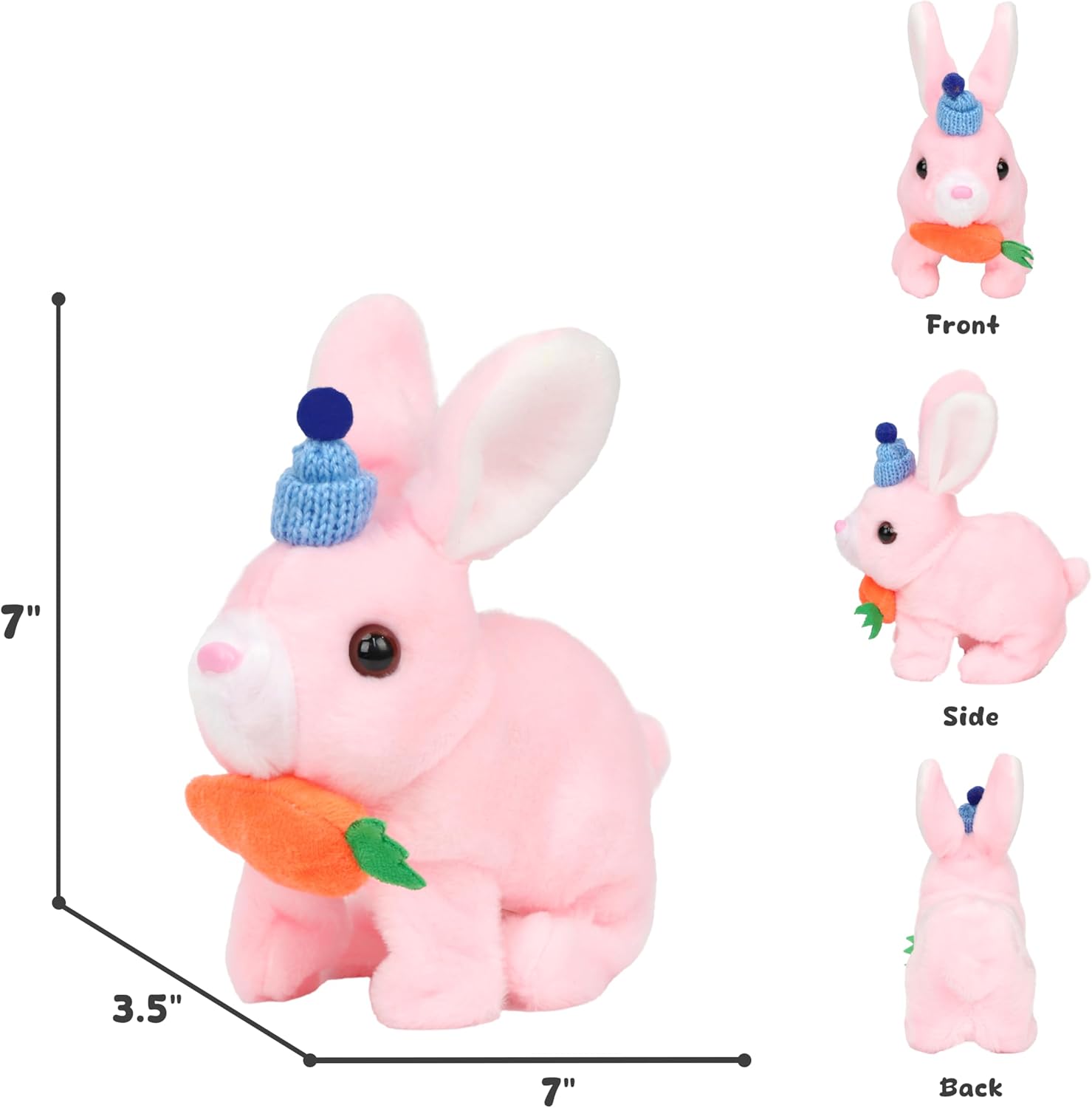 Easfan Hopping Bunny Plush Jumping Spotted Pink Rabbit with Hat Ears Nose Moving Christmas Plush Toy Interactive Toy Electric for Toddlers Kids,7" - Image 5