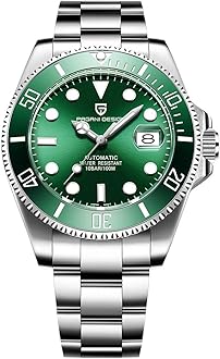 Men’s Watches Full Automatic Mechanical Wrist Watch for Men Stainless Steel Fashion Casual Business Dress Analogue Watch Man, Silver Green, bracelet