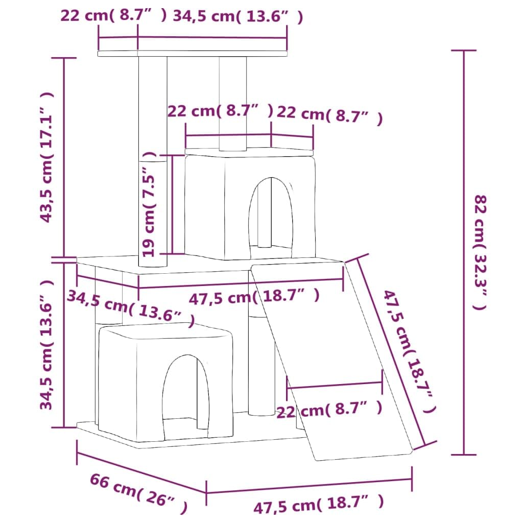 Skrobaczka dla kota z sizalowymi słupkami w kolorze kremowym 82 cm, drapak dla kota, drapak dla kota, akcesoria dla kotów, wieża dla kota, rozrusznik dla kota, domek dla kota 171663