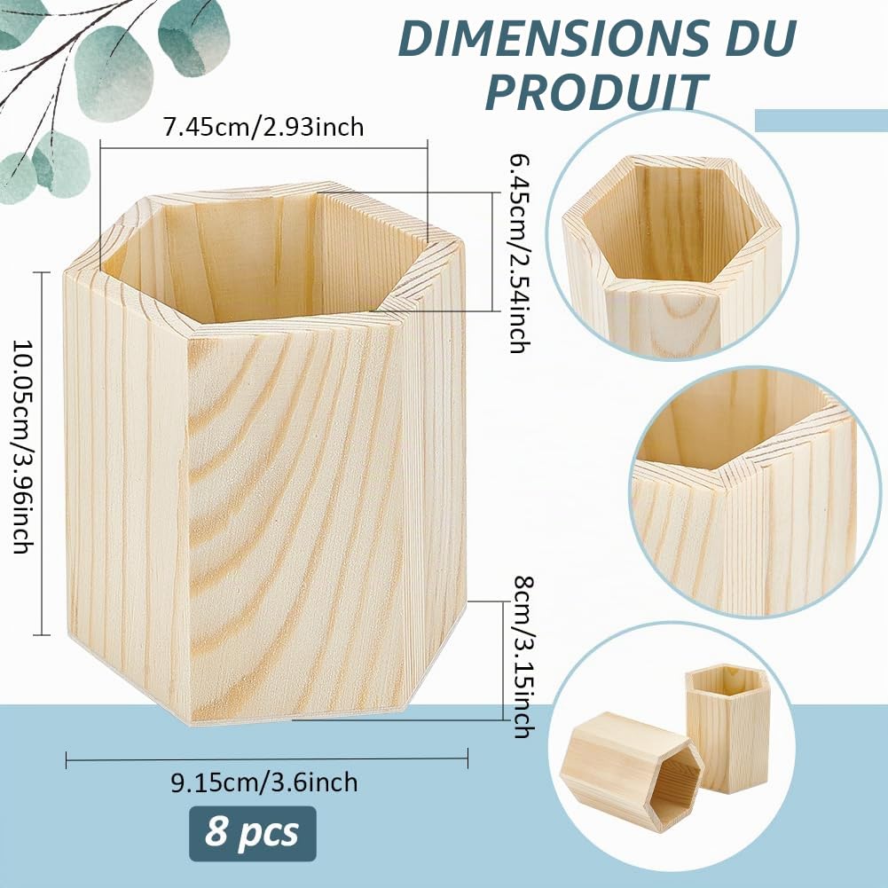 BENECREAT 8 porte Crayon en Bois Porte Stylo Hexagonal en Bois Organiseur de Bureau Rangement pour Bureau Usage Polyvalent Fournitures Scolaires