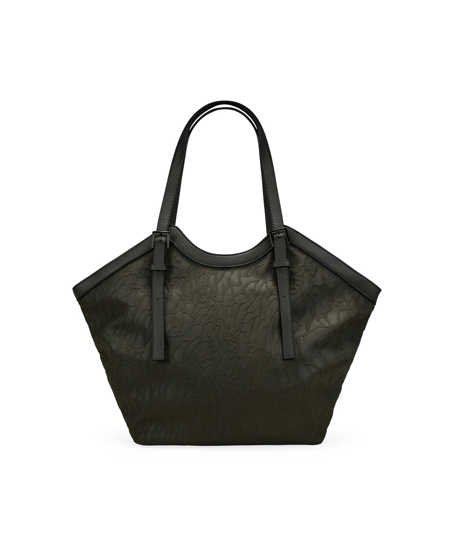 BOSANOVA Bolso Shopper para Mujer con Grabado Efecto Animal Print, Bolsillo Trasero y Asas de Colgar con Hebillas. Cierre con Cremallera. Kaki U