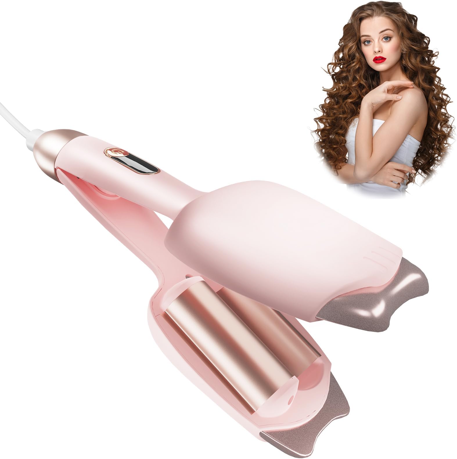 Curling Iron 1 1/4 inch with 2 Barrel Curling Hair Clips, Egg Roll French U Curling Wand, Three Different Temperatures for Fast Heating Hair curlers, Hair Curlers for Women with All Hair Types