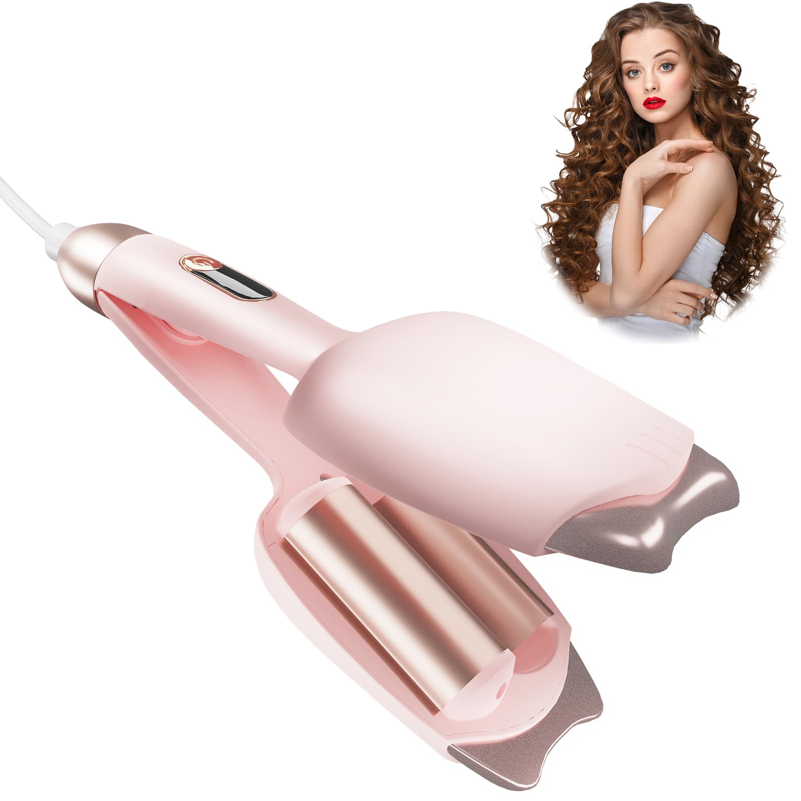 Curling Iron 1 1/4 inch with 2 Barrel Curling Hair Clips, Egg Roll French U Curling Wand, Three Different Temperatures for Fast Heating Hair curlers, Hair Curlers for Women with All Hair Types