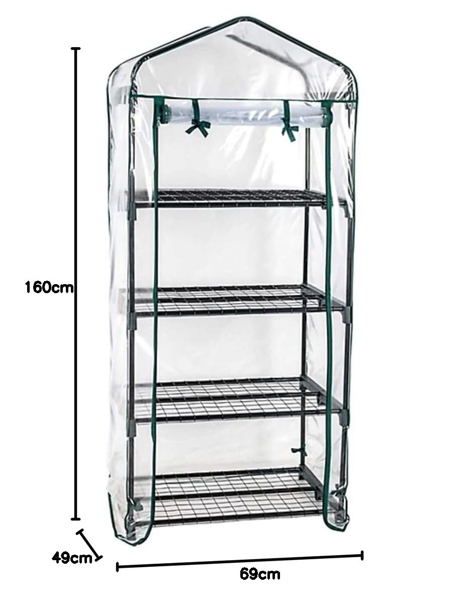 Invernadero Portátil 69x49x160 cm con 4 Baldas – Estructura de Acero y Cubierta de PE o PVC – Disponible en Verde, Blanco y Transparente – Ideal para Terrazas, Jardines y Balcones (Transparente)