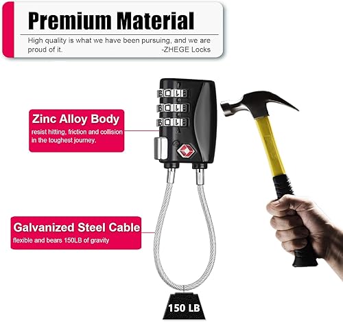 Miniatura 4 de ZHEGE Candados de equipaje aprobados por la TSA, paquete de 4 candados para maleta, equipaje, mochila, estuche de pistola (varios colores)