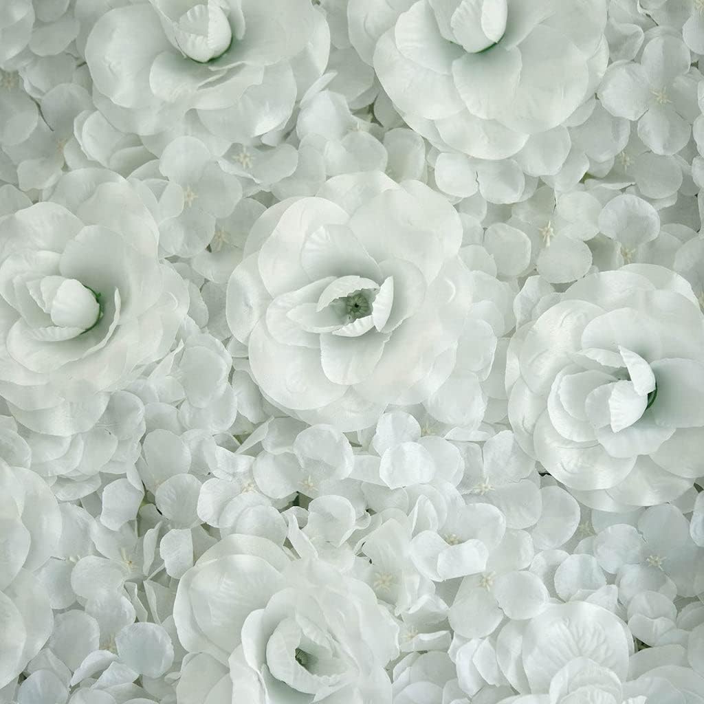 Tableclothsfactory 4 Pack 11 Sq ft. UV Protected White 3D Silk Rose & Hydrangea Flower Panel Wall Mat for DIY Party Centerpieces Decor