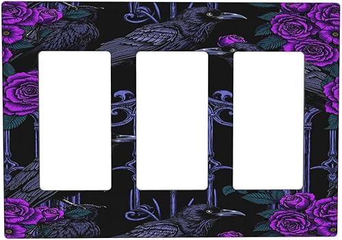 Miniatura 132 de Cubiertas Decorativas de Tomacorrientes Estilo Gótico Cuervo Flores Púrpuras 1 Gang Interruptor de Luz Simple Basculante Placa Cubierta Placas de