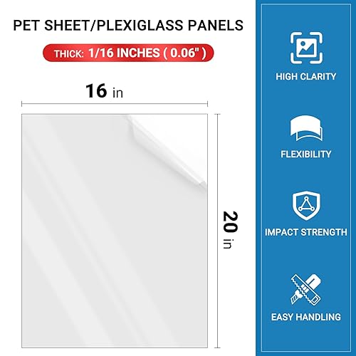 Miniatura 2 de Paquete de 3 paneles de 16 x 20 pulgadas de PETplexiglás de 0.06 pulgadas de grosor uso para proyectos de manualidades, marcos de fotos, corte