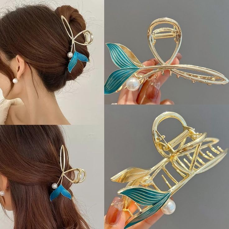 APOLLINE INDIA® Mermaid Pearl Hair Clip Clutcher Ladies Non-Slip Metal Hair Jaw Clips, Styling Clamp Hair Claw Clip for Women Strong Hold Elegant Bun Hair Accessories (FISH TAIL, 1 PCS) 3