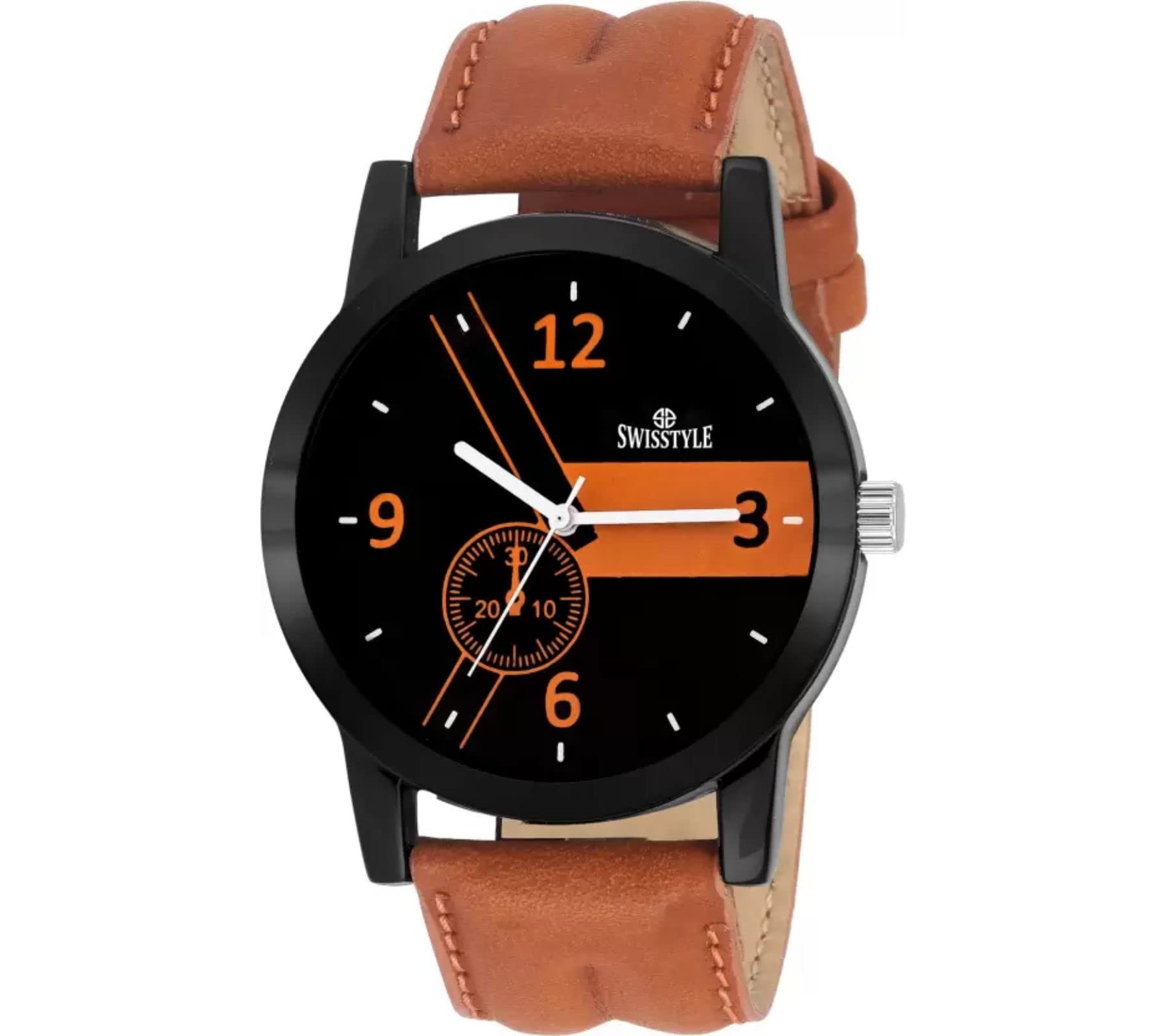 SWISSTYLELeather Expedition Black Dial Analog Watch For Men-SS-GR825-BLK-BRW