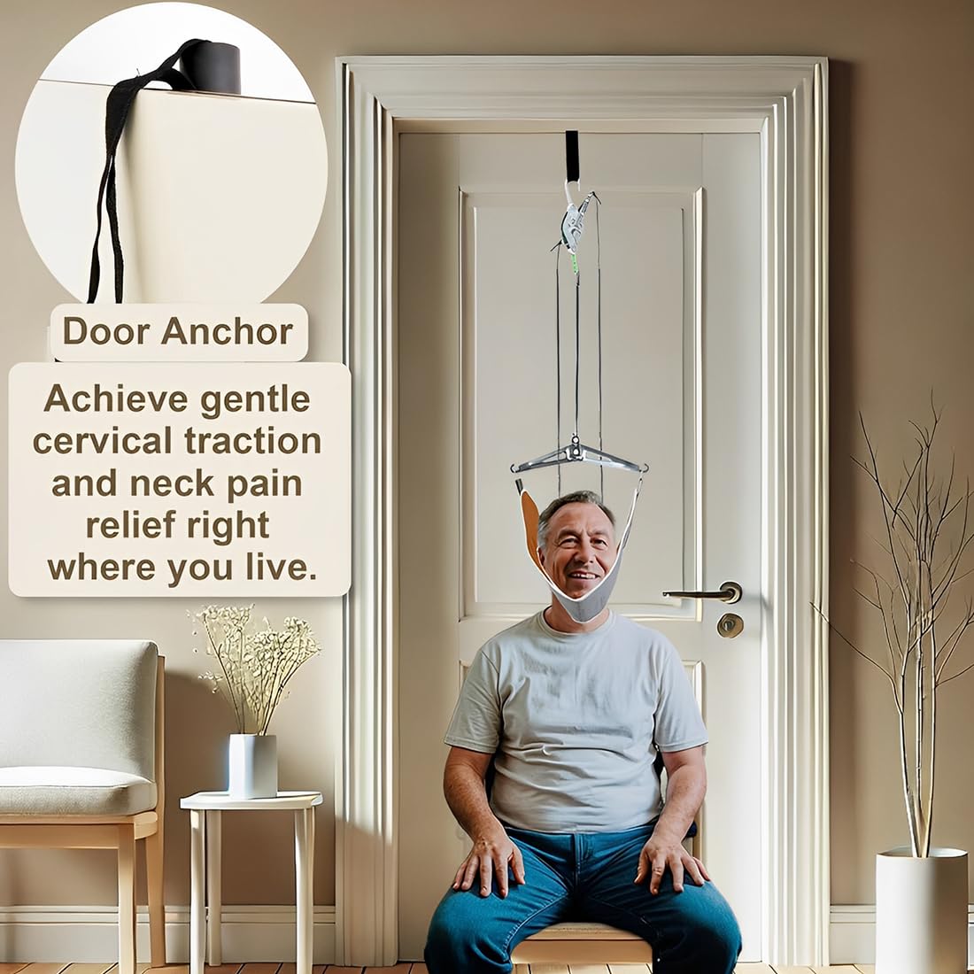 Dispositif de Traction du Cou Cervical, Tracteur de Vertèbre Cervicale Ménager, Dispositif de Traction de Fixation de Soutien du Cou pour Soulager la Douleur des Maux de Cou(Gris