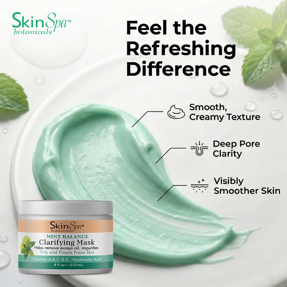 Face Mask - Acne Control Mint Julep Masque with Hyaluronic Acid, Vitamin B & E - Lock In Moisture, Cleanse & Refresh Oily, Pimple-Prone Skin - 8 oz