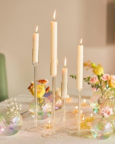 Miniatura 5 de Portavelas Willceka, Candelabro de Vidrio Cónico Alto, 4 Diferentes Alturas, para Centro de Mesa, Boda, Fiesta, Transparente, 4 piezas