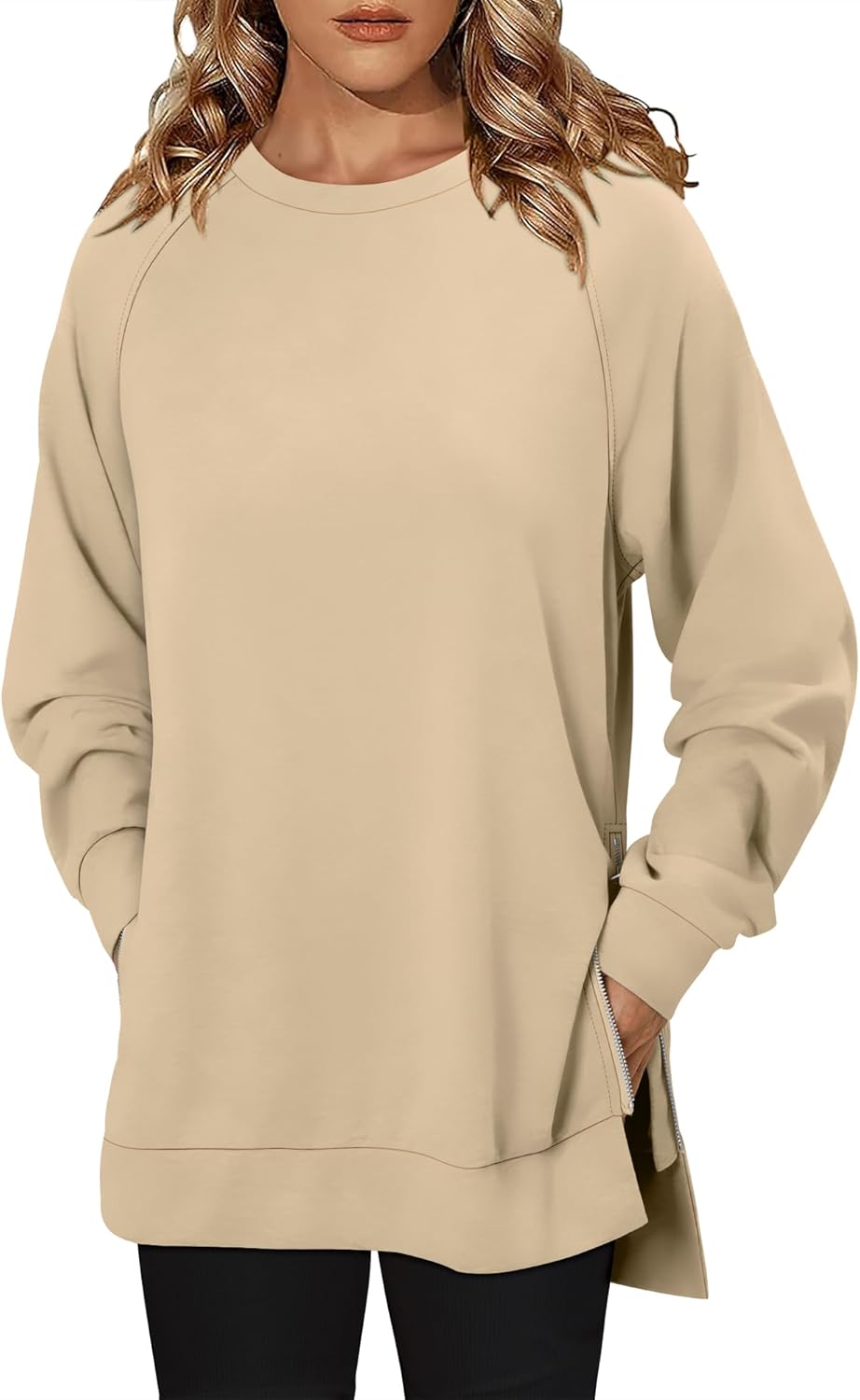 BETTE BOUTIK Womens Oversized Sweatshirt Crewneck Long Sleeve Tunic Pollover Shirt Side Slit Tunic Sweatshirt 2025 - Image 2