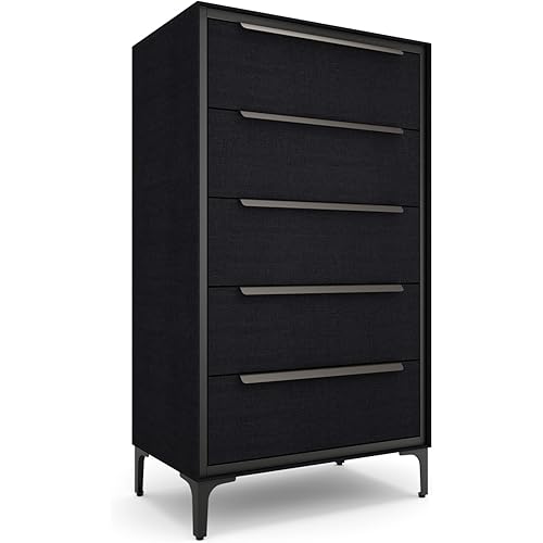 Naima Premium Fabric Dresser - Strong Metal Frame, 5 Spacious Sag-Proof Drawers with Sleek Metal Handles - Premium & Durable Storage Solution for Your Home (Black)
