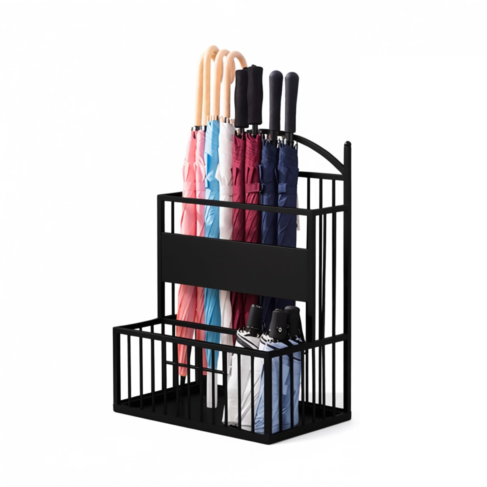 HYLYGFH Premium Iron Umbrella Stand with Drip Tray - Stylish Floor-Standing Umbrella Holder for Home, Office, Hotel Lobby - Black (36x25x60cm)