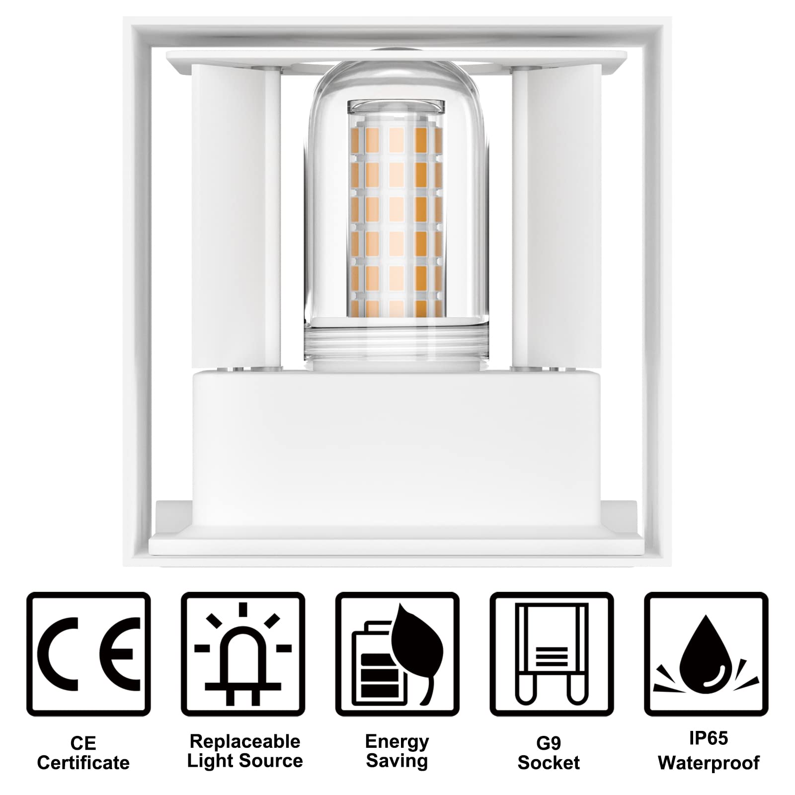 4 Pezzi 7W Applique da Parete Esterno Interni LED Lampada, IP65 Lmpermeabili con Lampadina Sostituibile G9 LED, Bianco Caldo 3000K, Angolo del Fascio Regolabile Applique, Guscio Bianco
