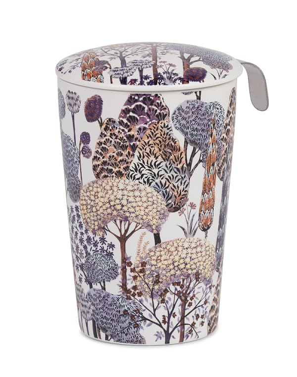 Eigenart Teaeve Patagonia Tasse à thé isolante à double paroi en porcelaine avec passoire en acier inoxydable et couvercle 350 ml 9,5 x 15,5 cm