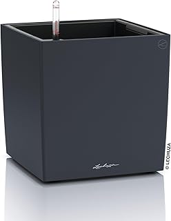 Lechuza Cube Color 30 schiefergrau, Pflanzgefäß mit Bewässerungssystem, Wasserstandsanzeiger und Pflanzeinsatz, 29,5 x 29,5 x 30 cm, 19441