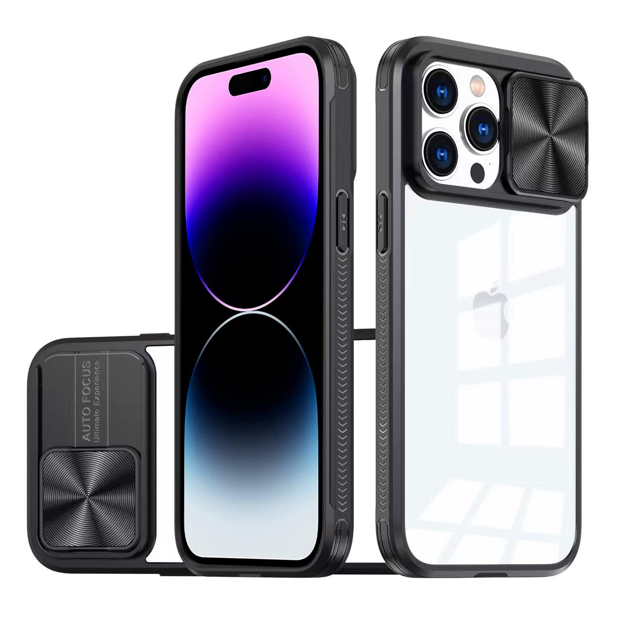 LIUKM Cover per iPhone 14 Pro Custodia, Scorrevole Protezione Fotocamera Ultra Sottile Leggero Hard PC Back Cover e TPU Bumper Protettiva Case [Antiurto Antiscivolo AntiGraffio] - Blu