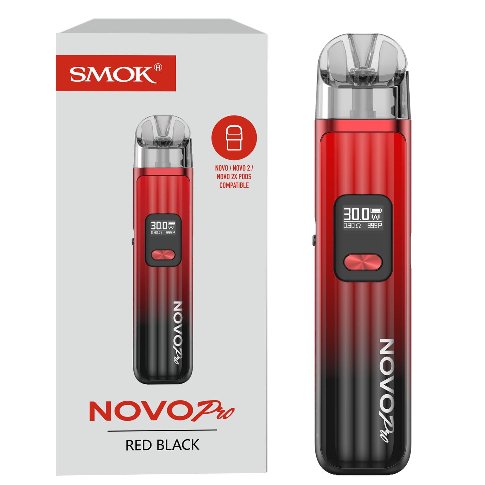 SMOK Novo Pro Kit Vape Built in 1300mAh Battery 3ml Novo Pod Fit Novo/Novo  2/Novo 2X Cartridge (Auto Draw/Button) DTL MTL E Cigarette Vaporizer (Noir  rouge) : Amazon.fr: High-Tech