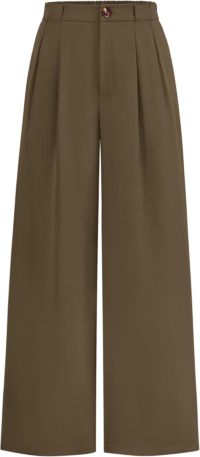 KIRUNDO Wide Leg Dress Pants for Women High Waisted Office Work Trousers Business Casual Slacks Button Flowy Palazzo Pant