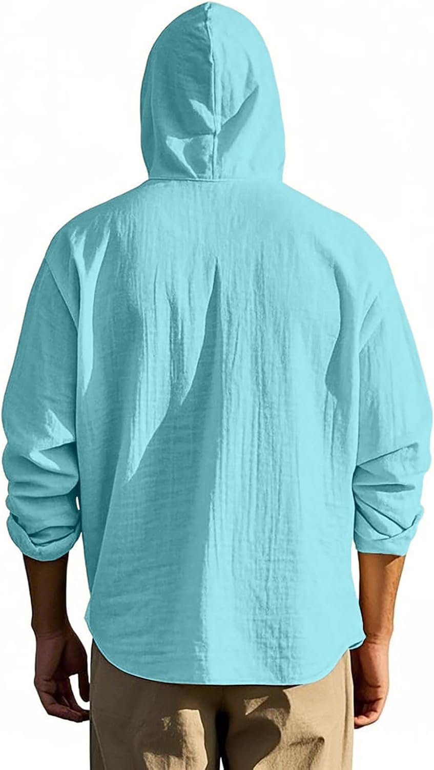PIDOGYM Men Cotton Linen Long Sleeve Button Down Shirt Summer Casual Hawaiian Beach Tops Lightweight Fashion Hoodies - Image 4