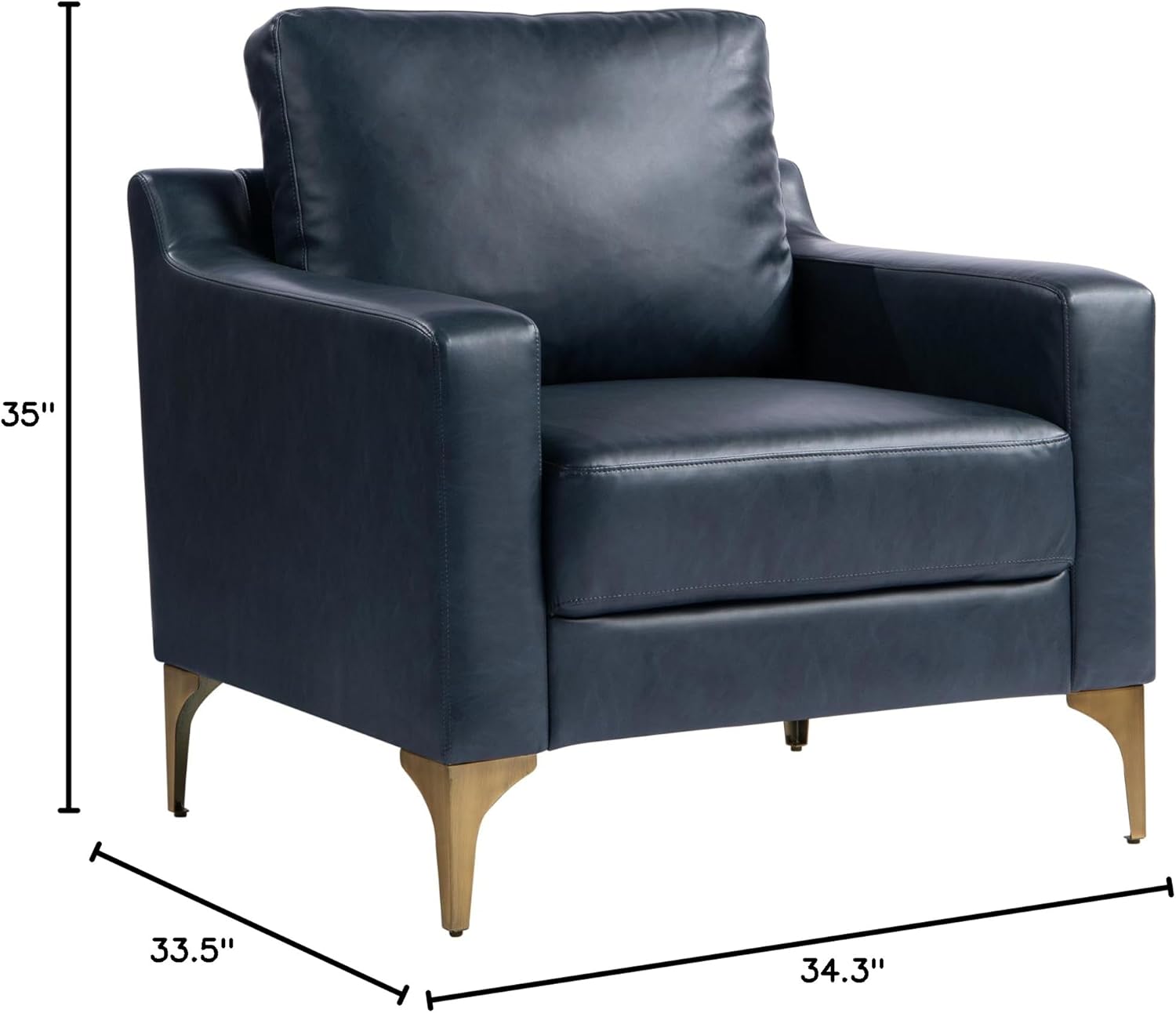 Serta Triton 33.5" Arm Chair, Transitional Modern, Dreamcoil Comfort, Metal Legs, Vegan Leather, Navy Blue