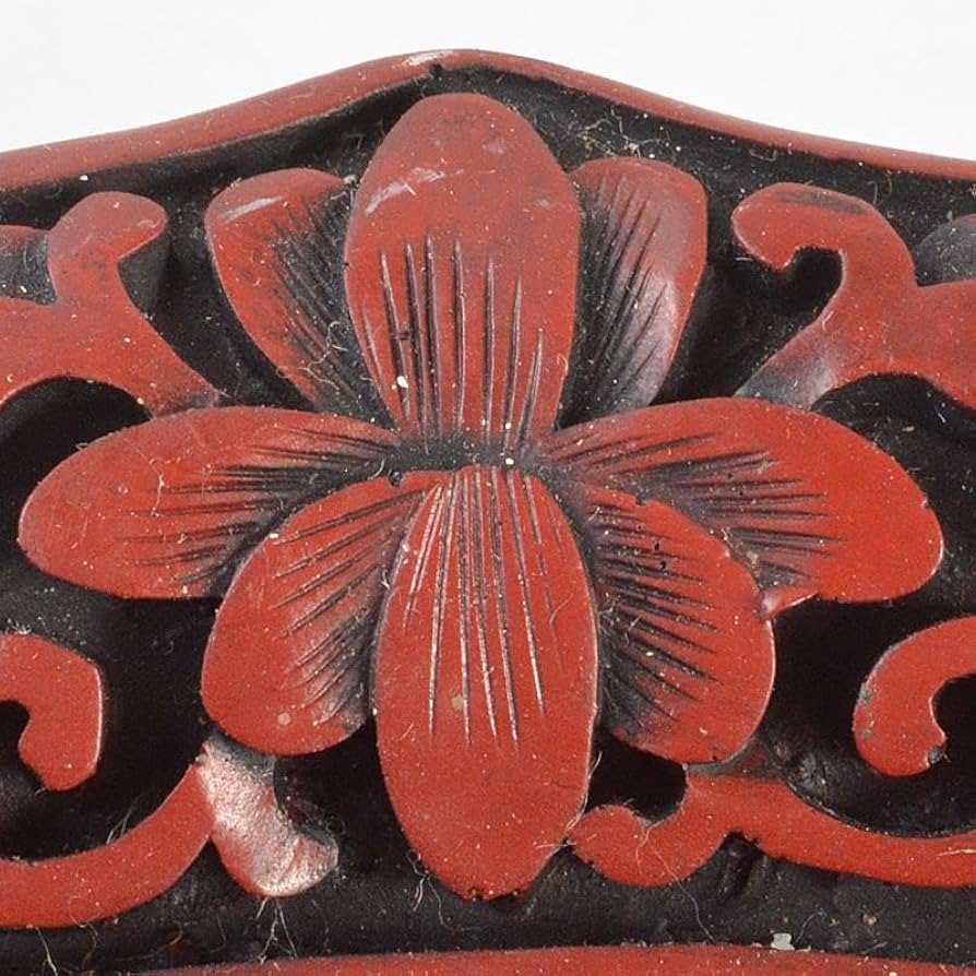 中国剔紅堆朱楼閣山水人物文盤輪花皿MR6804