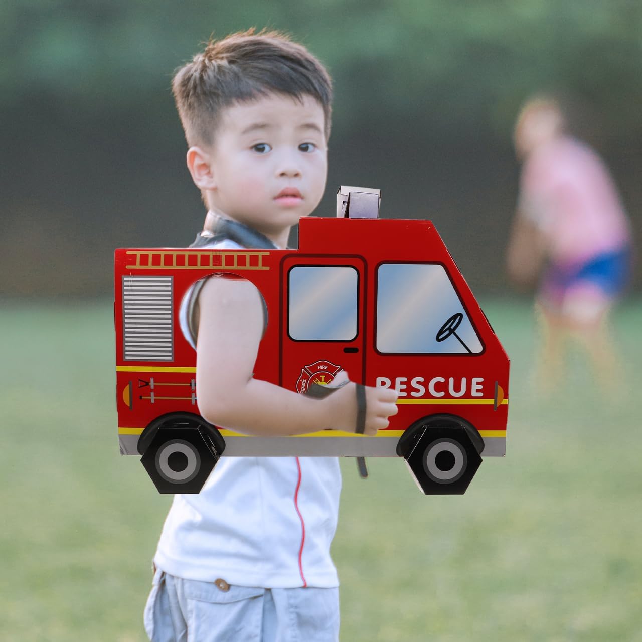 ibasenice Wearable Cardboard Fire Truck Toy for Kids 20.5In Lightweight DIY Costume Kit for Role-Playing School Events Birthday Parties Outdoor Pretend Play - Image 2